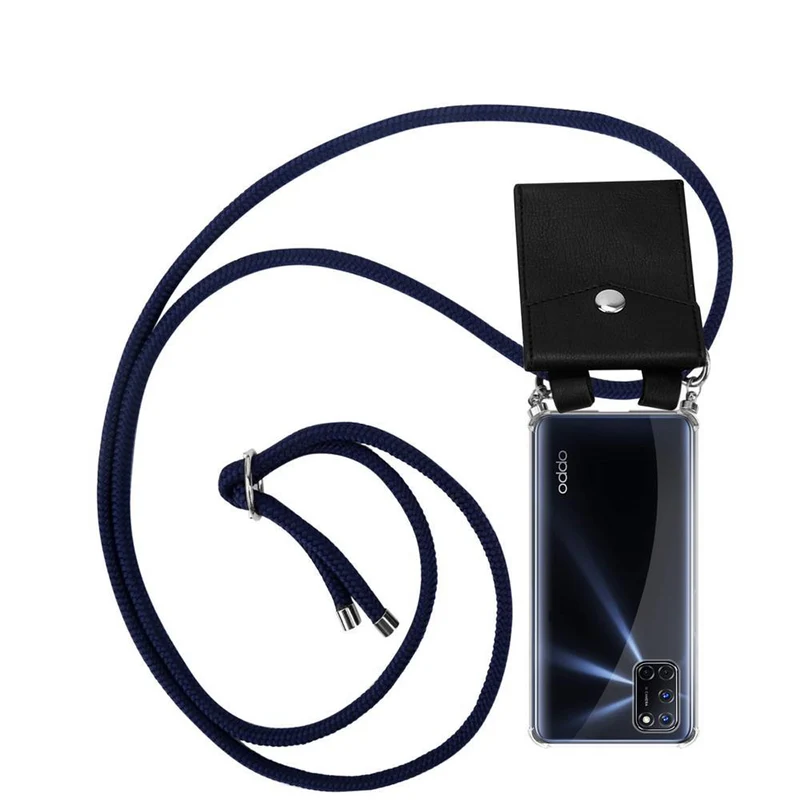 Cadorabo Handy Kette kompatibel mit Oppo A52 Silikon Schutzhülle mit Silbernen Ringen, Kordel Band und abnehmbarem Etui