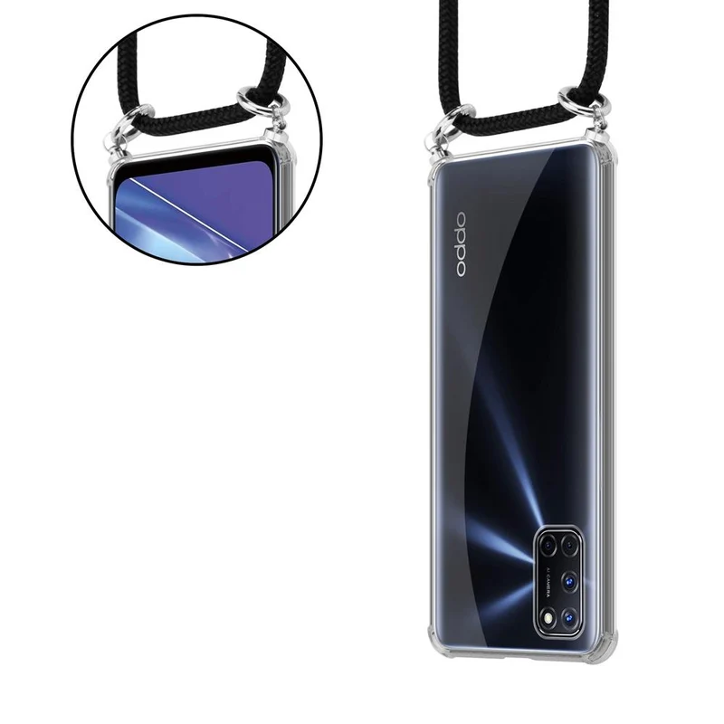 Cadorabo Handy Kette kompatibel mit Oppo A52 Silikon Schutzhülle mit Silbernen Ringen, Kordel Band und abnehmbarem Etui