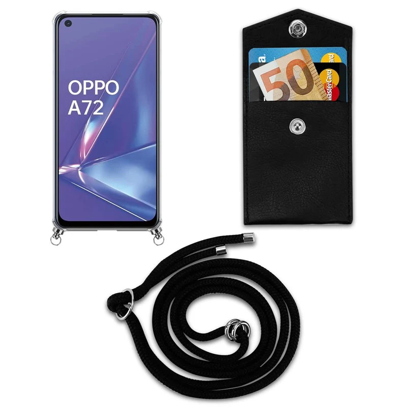 Cadorabo Handy Kette kompatibel mit Oppo A52 Silikon Schutzhülle mit Silbernen Ringen, Kordel Band und abnehmbarem Etui