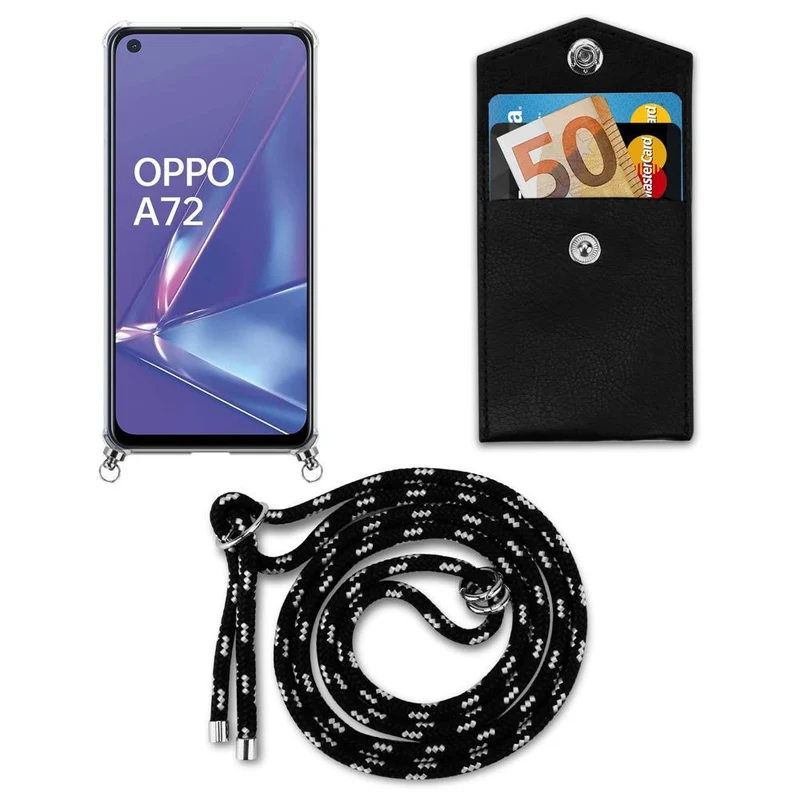 Cadorabo Handy Kette kompatibel mit Oppo A52 Silikon Schutzhülle mit Silbernen Ringen, Kordel Band und abnehmbarem Etui
