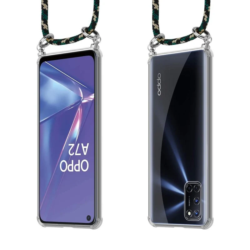 Cadorabo Handy Kette kompatibel mit Oppo A52 Silikon Schutzhülle mit Silbernen Ringen, Kordel Band und abnehmbarem Etui