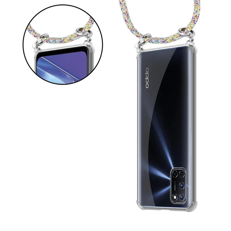 Cadorabo Handy Kette kompatibel mit Oppo A52 Silikon Schutzhülle mit Silbernen Ringen, Kordel Band und abnehmbarem Etui