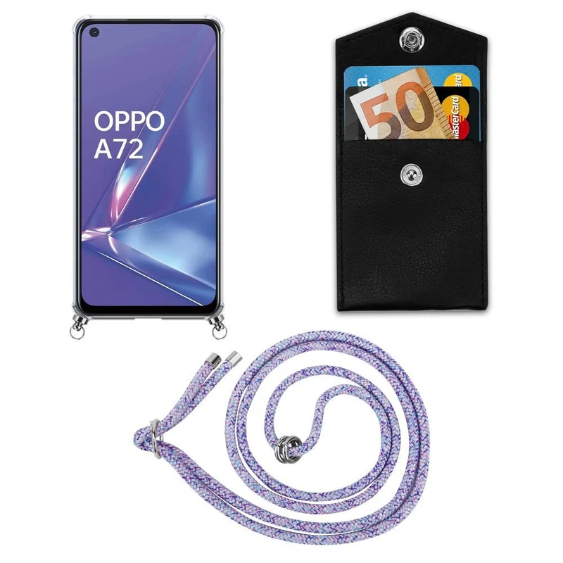 Cadorabo Handy Kette kompatibel mit Oppo A52 Silikon Schutzhülle mit Silbernen Ringen, Kordel Band und abnehmbarem Etui