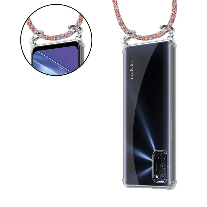 Cadorabo Handy Kette kompatibel mit Oppo A52 Silikon Schutzhülle mit Silbernen Ringen, Kordel Band und abnehmbarem Etui