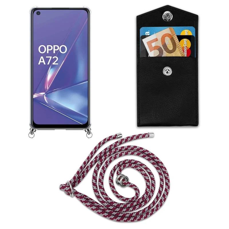 Cadorabo Handy Kette kompatibel mit Oppo A52 Silikon Schutzhülle mit Silbernen Ringen, Kordel Band und abnehmbarem Etui