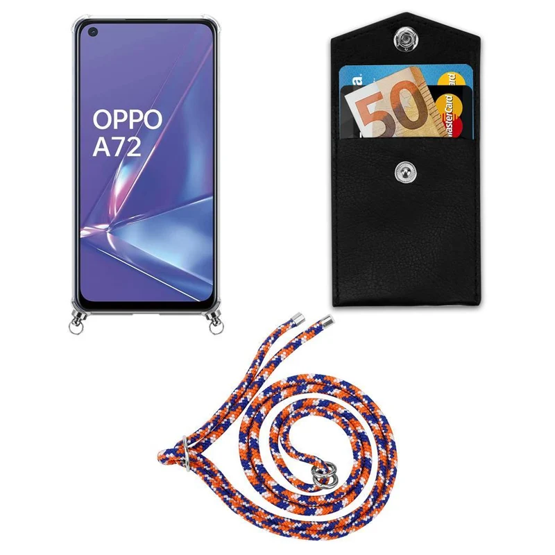 Cadorabo Handy Kette kompatibel mit Oppo A52 Silikon Schutzhülle mit Silbernen Ringen, Kordel Band und abnehmbarem Etui