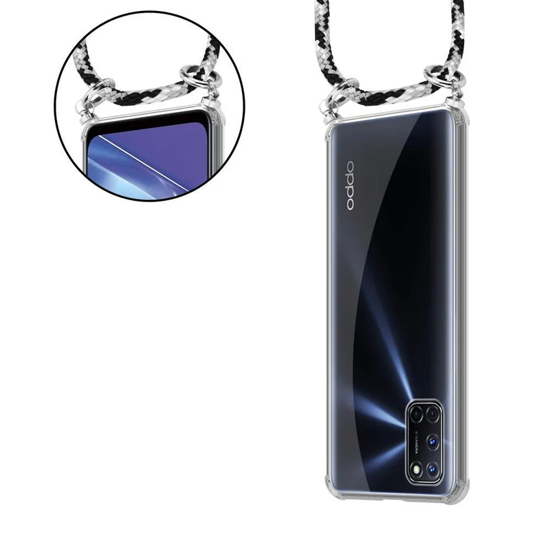 Cadorabo Handy Kette kompatibel mit Oppo A52 Silikon Schutzhülle mit Silbernen Ringen, Kordel Band und abnehmbarem Etui
