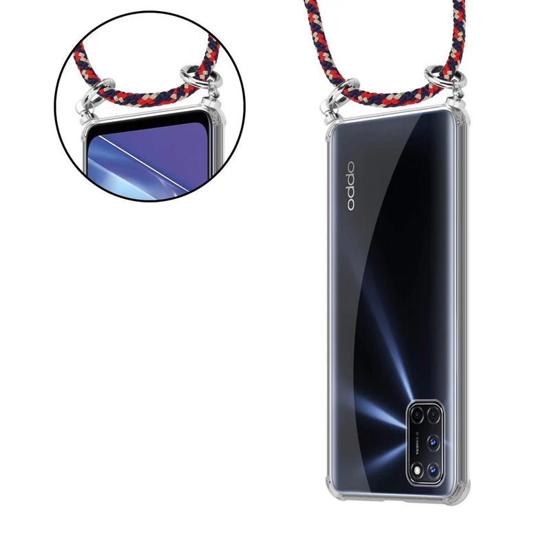 Cadorabo Handy Kette kompatibel mit Oppo A52 Silikon Schutzhülle mit Silbernen Ringen, Kordel Band und abnehmbarem Etui