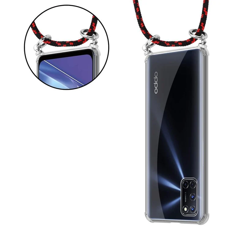 Cadorabo Handy Kette kompatibel mit Oppo A52 Silikon Schutzhülle mit Silbernen Ringen, Kordel Band und abnehmbarem Etui