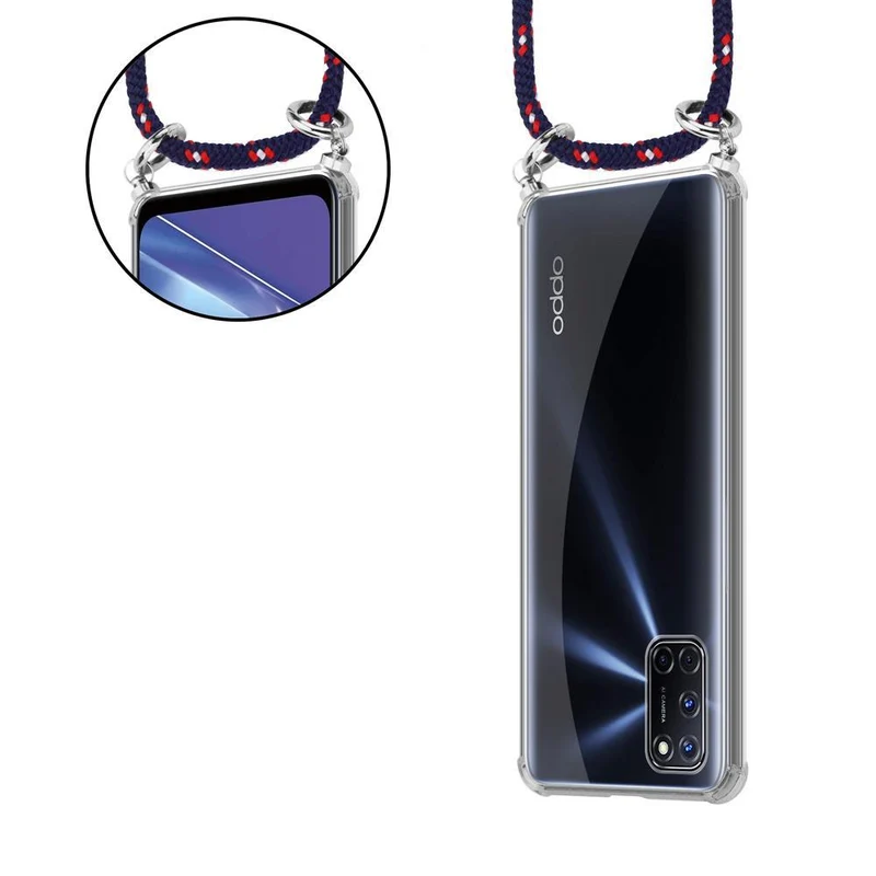 Cadorabo Handy Kette kompatibel mit Oppo A52 Silikon Schutzhülle mit Silbernen Ringen, Kordel Band und abnehmbarem Etui