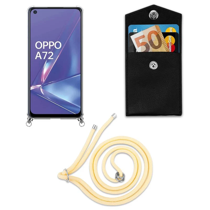 Cadorabo Handy Kette kompatibel mit Oppo A52 Silikon Schutzhülle mit Silbernen Ringen, Kordel Band und abnehmbarem Etui