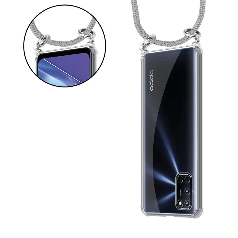 Cadorabo Handy Kette kompatibel mit Oppo A52 Silikon Schutzhülle mit Silbernen Ringen, Kordel Band und abnehmbarem Etui