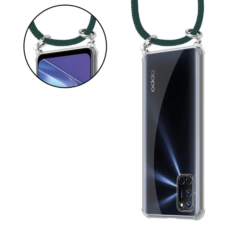 Cadorabo Handy Kette kompatibel mit Oppo A52 Silikon Schutzhülle mit Silbernen Ringen, Kordel Band und abnehmbarem Etui