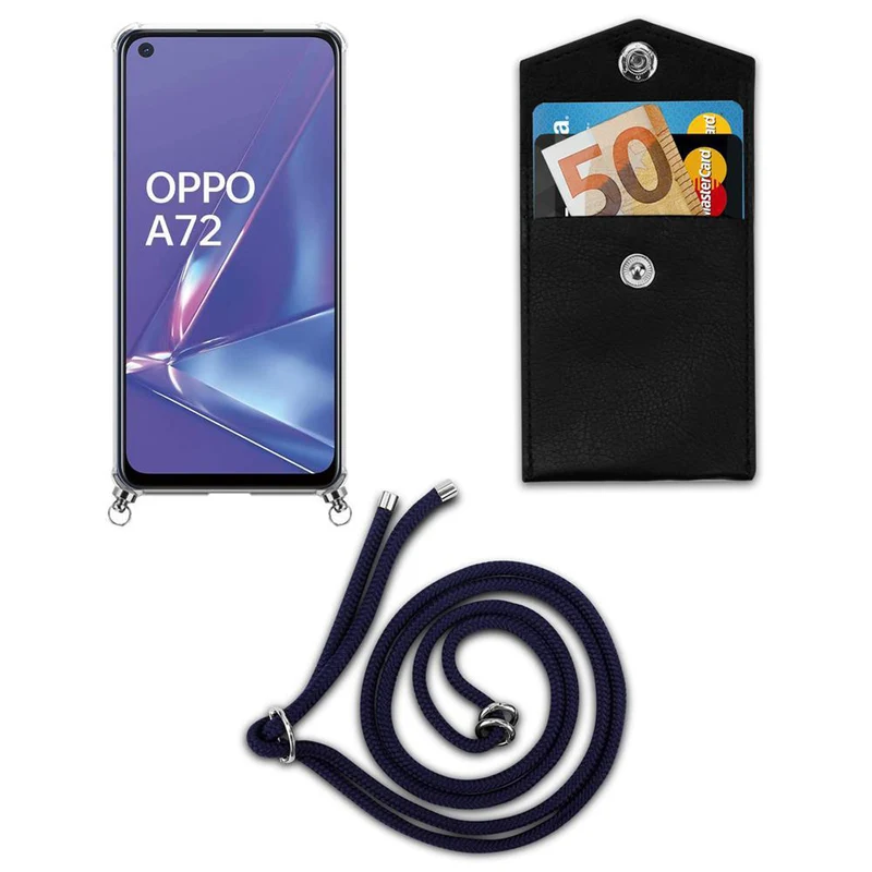 Cadorabo Handy Kette kompatibel mit Oppo A52 Silikon Schutzhülle mit Silbernen Ringen, Kordel Band und abnehmbarem Etui