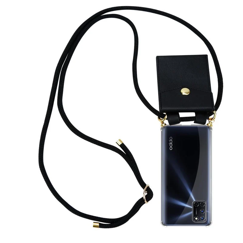 Cadorabo Handy Kette kompatibel mit Oppo A52 Silikon Schutzhülle mit Gold Ringen, Kordel Band und abnehmbarem Etui