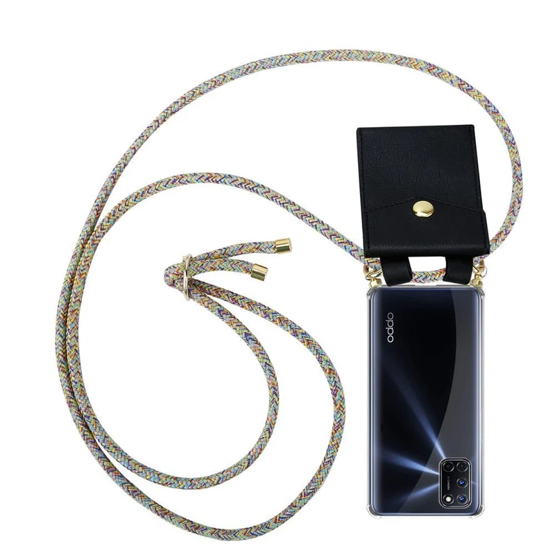 Cadorabo Handy Kette kompatibel mit Oppo A52 Silikon Schutzhülle mit Gold Ringen, Kordel Band und abnehmbarem Etui