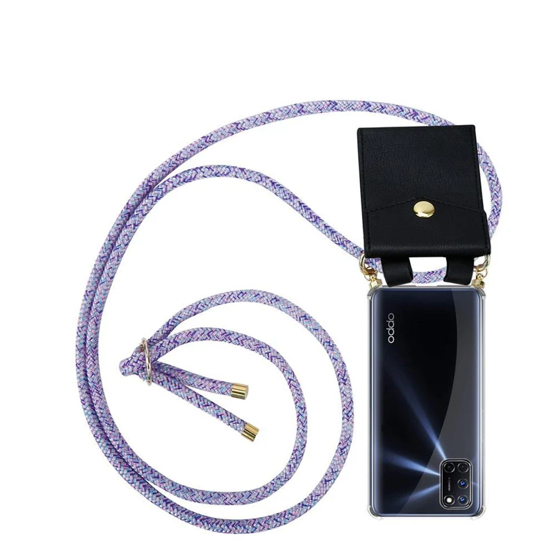 Cadorabo Handy Kette kompatibel mit Oppo A52 Silikon Schutzhülle mit Gold Ringen, Kordel Band und abnehmbarem Etui