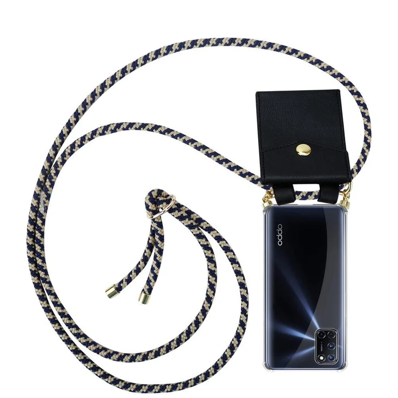 Cadorabo Handy Kette kompatibel mit Oppo A52 Silikon Schutzhülle mit Gold Ringen, Kordel Band und abnehmbarem Etui