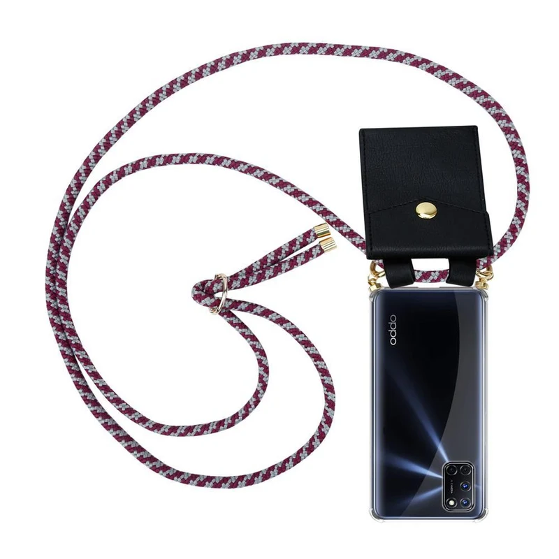 Cadorabo Handy Kette kompatibel mit Oppo A52 Silikon Schutzhülle mit Gold Ringen, Kordel Band und abnehmbarem Etui