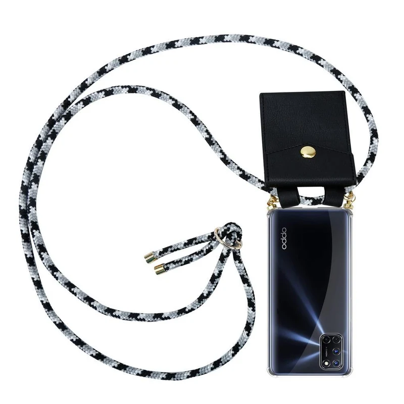 Cadorabo Handy Kette kompatibel mit Oppo A52 Silikon Schutzhülle mit Gold Ringen, Kordel Band und abnehmbarem Etui