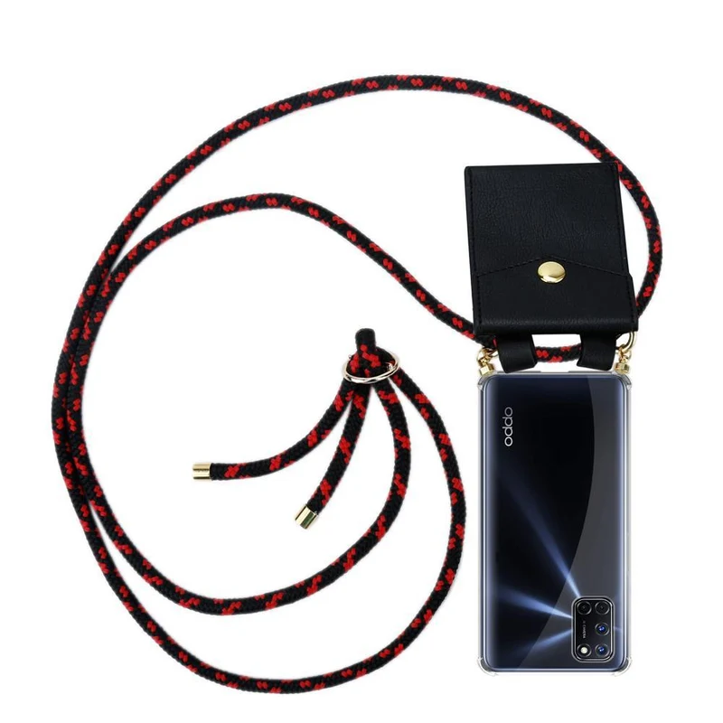 Cadorabo Handy Kette kompatibel mit Oppo A52 Silikon Schutzhülle mit Gold Ringen, Kordel Band und abnehmbarem Etui
