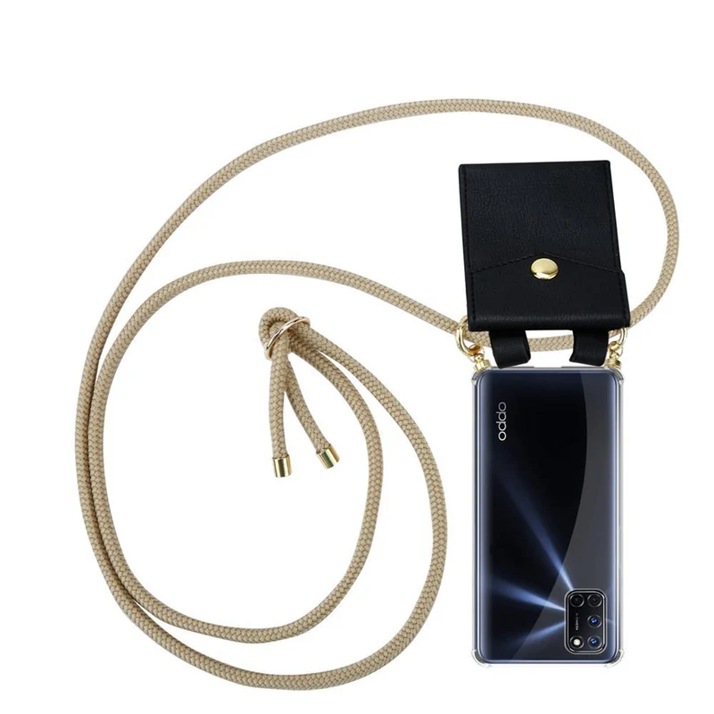Cadorabo Handy Kette kompatibel mit Oppo A52 Silikon Schutzhülle mit Gold Ringen, Kordel Band und abnehmbarem Etui