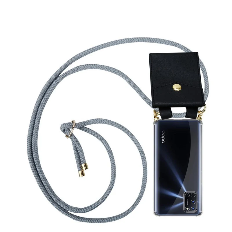 Cadorabo Handy Kette kompatibel mit Oppo A52 Silikon Schutzhülle mit Gold Ringen, Kordel Band und abnehmbarem Etui