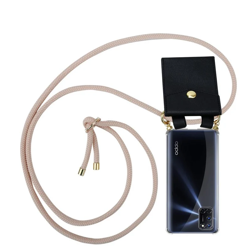 Cadorabo Handy Kette kompatibel mit Oppo A52 Silikon Schutzhülle mit Gold Ringen, Kordel Band und abnehmbarem Etui
