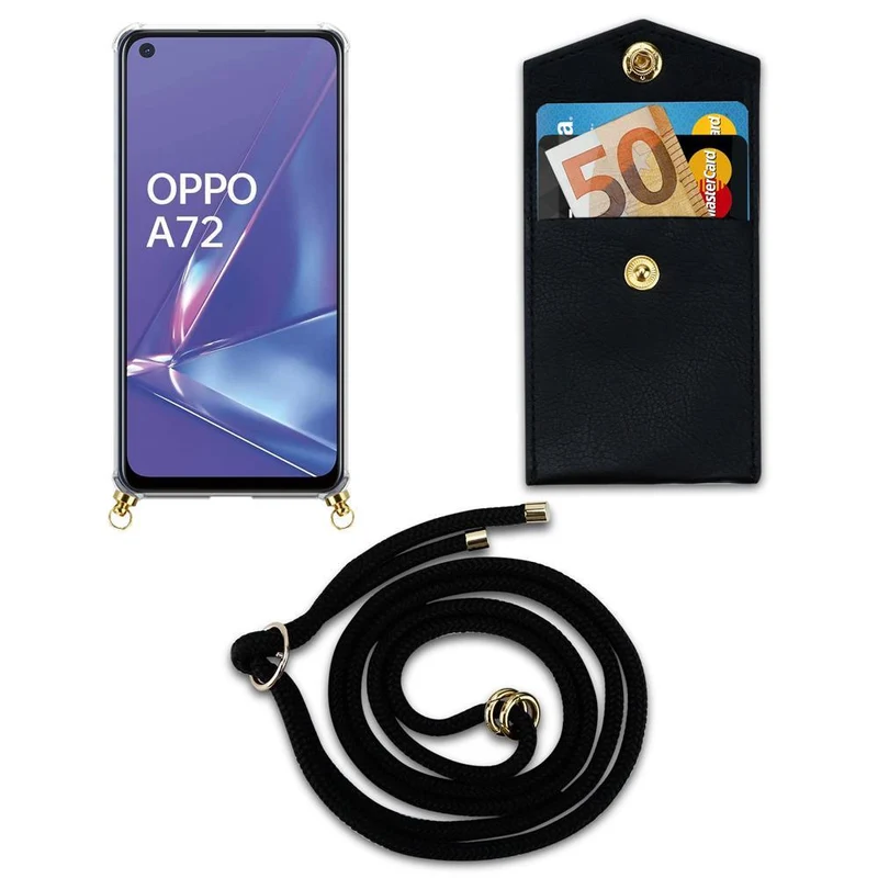 Cadorabo Handy Kette kompatibel mit Oppo A52 Silikon Schutzhülle mit Gold Ringen, Kordel Band und abnehmbarem Etui