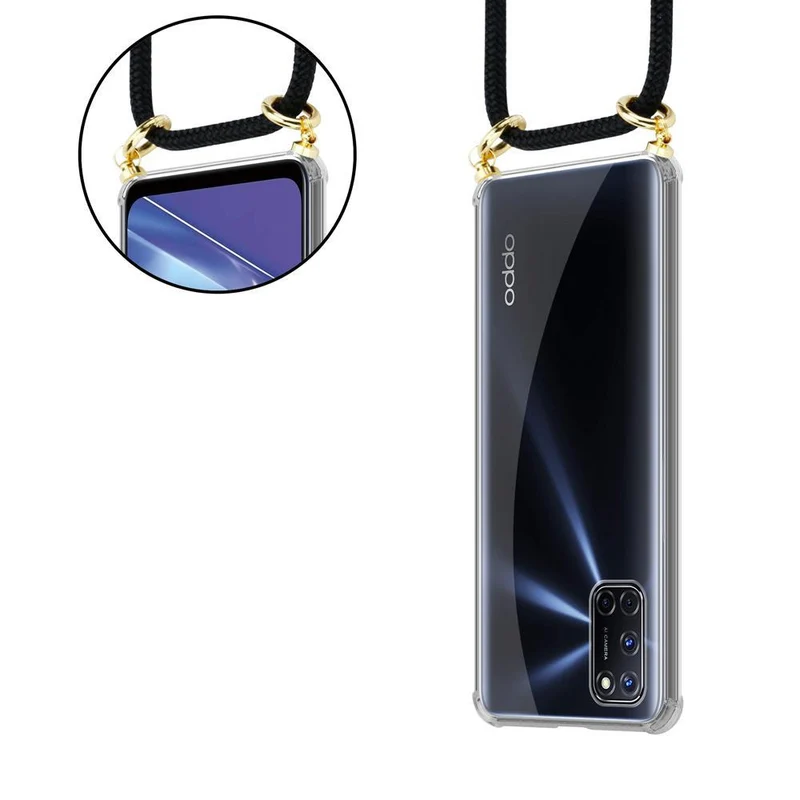 Cadorabo Handy Kette kompatibel mit Oppo A52 Silikon Schutzhülle mit Gold Ringen, Kordel Band und abnehmbarem Etui