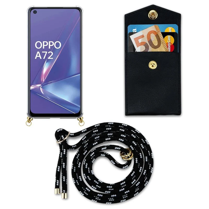 Cadorabo Handy Kette kompatibel mit Oppo A52 Silikon Schutzhülle mit Gold Ringen, Kordel Band und abnehmbarem Etui