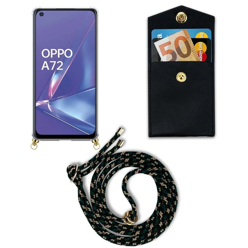 Cadorabo Handy Kette kompatibel mit Oppo A52 Silikon Schutzhülle mit Gold Ringen, Kordel Band und abnehmbarem Etui