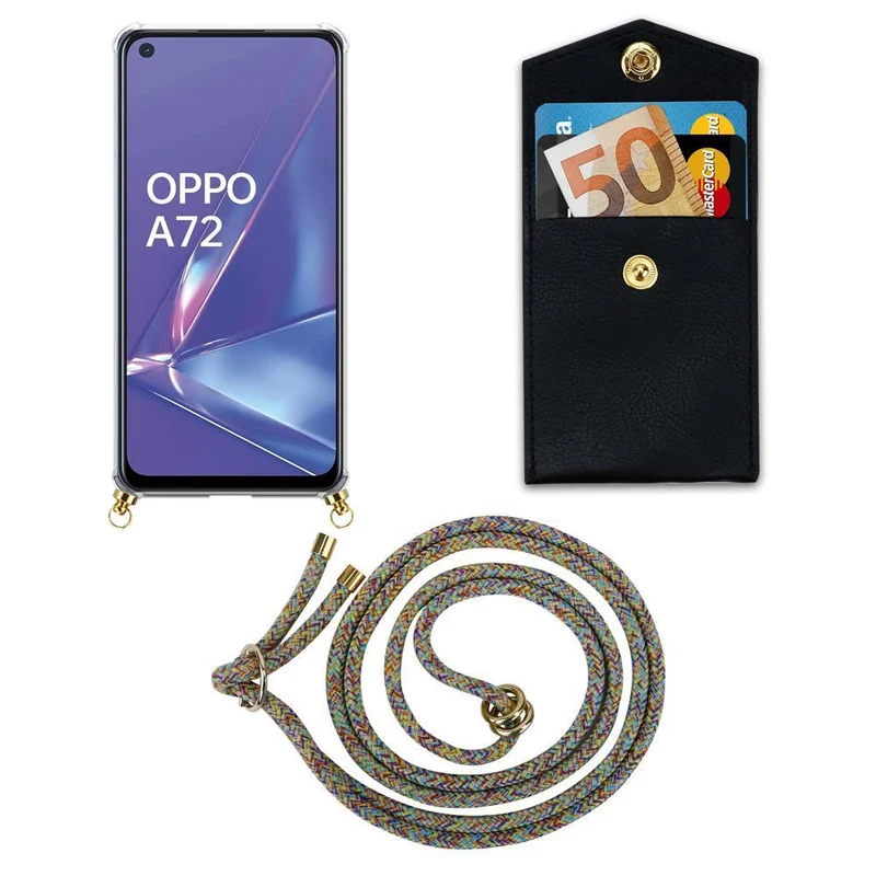 Cadorabo Handy Kette kompatibel mit Oppo A52 Silikon Schutzhülle mit Gold Ringen, Kordel Band und abnehmbarem Etui