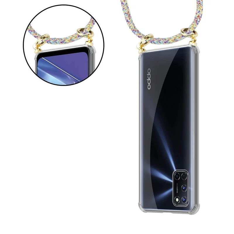 Cadorabo Handy Kette kompatibel mit Oppo A52 Silikon Schutzhülle mit Gold Ringen, Kordel Band und abnehmbarem Etui