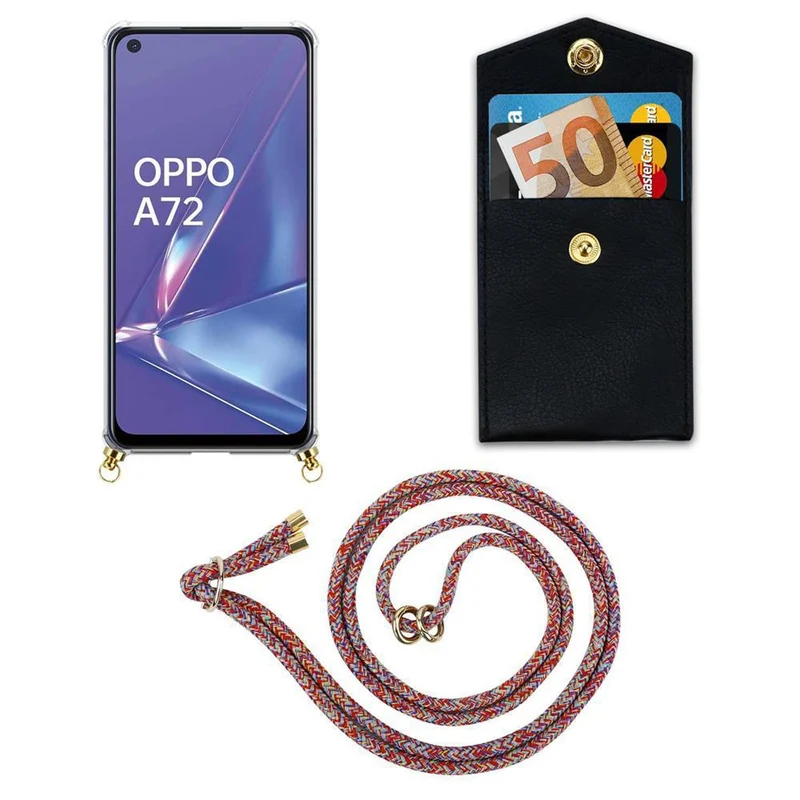 Cadorabo Handy Kette kompatibel mit Oppo A52 Silikon Schutzhülle mit Gold Ringen, Kordel Band und abnehmbarem Etui