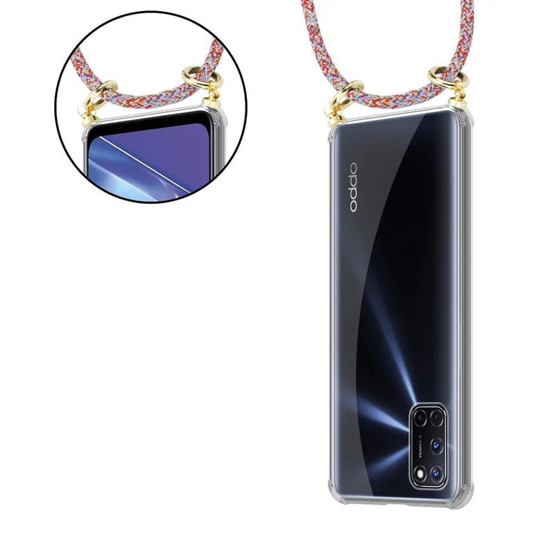 Cadorabo Handy Kette kompatibel mit Oppo A52 Silikon Schutzhülle mit Gold Ringen, Kordel Band und abnehmbarem Etui