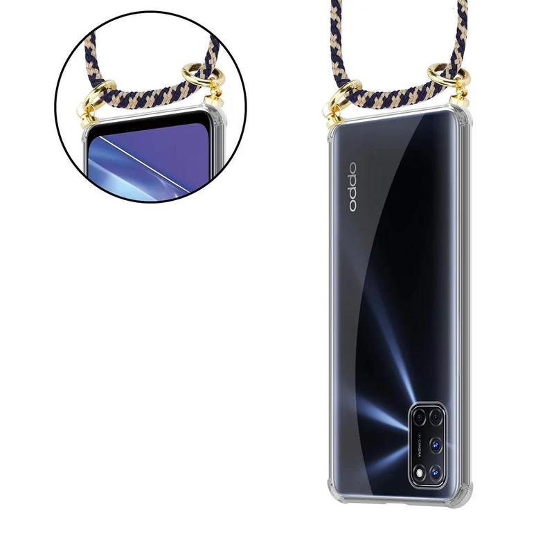 Cadorabo Handy Kette kompatibel mit Oppo A52 Silikon Schutzhülle mit Gold Ringen, Kordel Band und abnehmbarem Etui