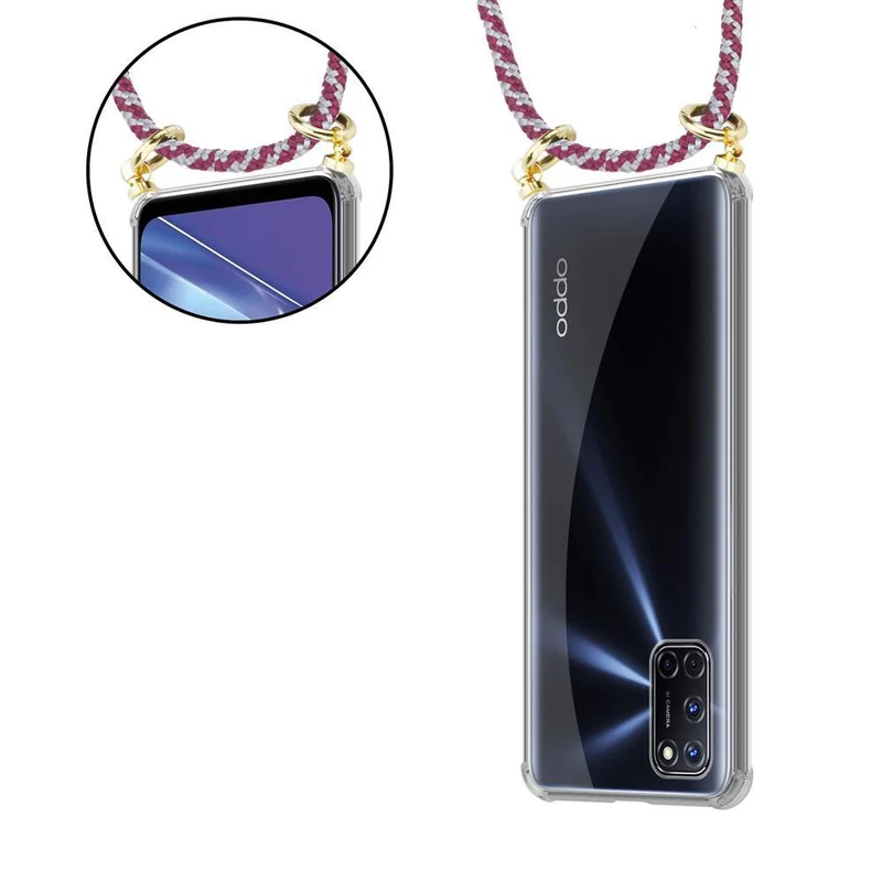 Cadorabo Handy Kette kompatibel mit Oppo A52 Silikon Schutzhülle mit Gold Ringen, Kordel Band und abnehmbarem Etui