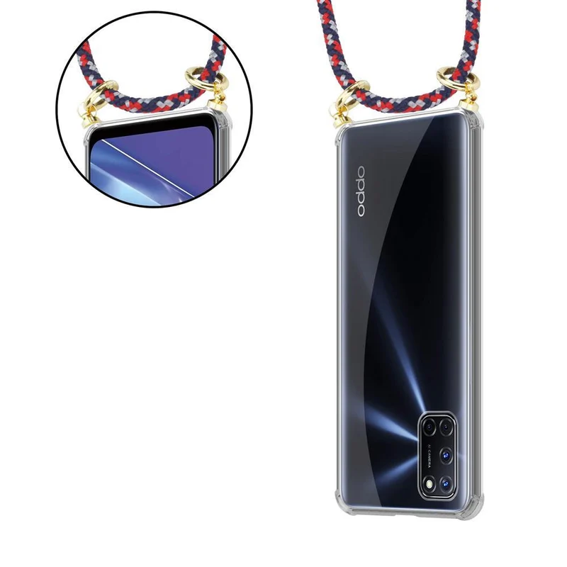 Cadorabo Handy Kette kompatibel mit Oppo A52 Silikon Schutzhülle mit Gold Ringen, Kordel Band und abnehmbarem Etui