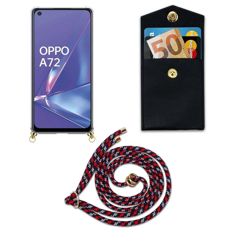 Cadorabo Handy Kette kompatibel mit Oppo A52 Silikon Schutzhülle mit Gold Ringen, Kordel Band und abnehmbarem Etui