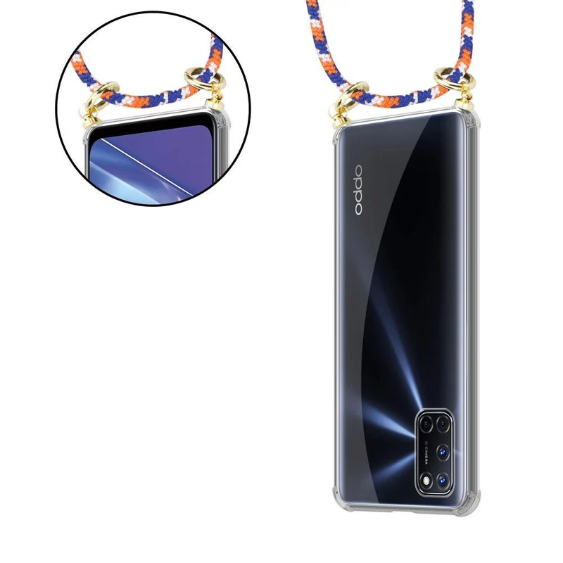 Cadorabo Handy Kette kompatibel mit Oppo A52 Silikon Schutzhülle mit Gold Ringen, Kordel Band und abnehmbarem Etui