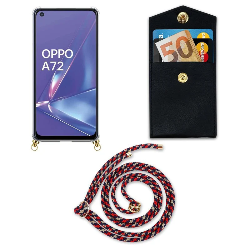 Cadorabo Handy Kette kompatibel mit Oppo A52 Silikon Schutzhülle mit Gold Ringen, Kordel Band und abnehmbarem Etui
