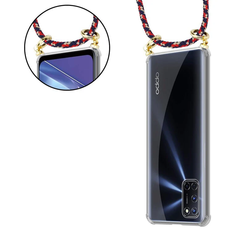 Cadorabo Handy Kette kompatibel mit Oppo A52 Silikon Schutzhülle mit Gold Ringen, Kordel Band und abnehmbarem Etui