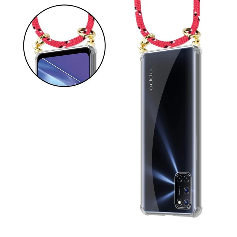Cadorabo Handy Kette kompatibel mit Oppo A52 Silikon Schutzhülle mit Gold Ringen, Kordel Band und abnehmbarem Etui