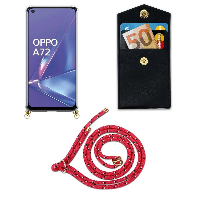 Cadorabo Handy Kette kompatibel mit Oppo A52 Silikon Schutzhülle mit Gold Ringen, Kordel Band und abnehmbarem Etui