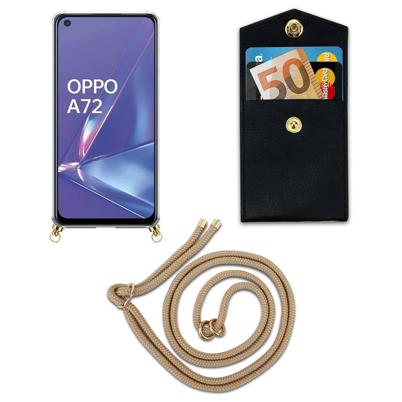 Cadorabo Handy Kette kompatibel mit Oppo A52 Silikon Schutzhülle mit Gold Ringen, Kordel Band und abnehmbarem Etui