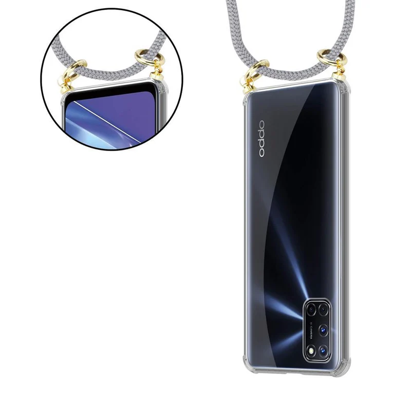 Cadorabo Handy Kette kompatibel mit Oppo A52 Silikon Schutzhülle mit Gold Ringen, Kordel Band und abnehmbarem Etui