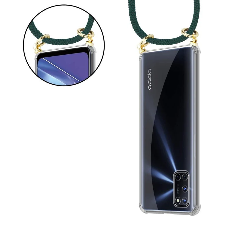Cadorabo Handy Kette kompatibel mit Oppo A52 Silikon Schutzhülle mit Gold Ringen, Kordel Band und abnehmbarem Etui