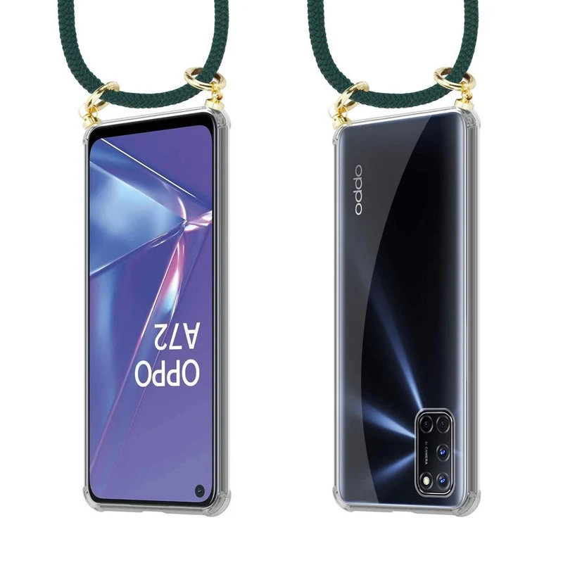 Cadorabo Handy Kette kompatibel mit Oppo A52 Silikon Schutzhülle mit Gold Ringen, Kordel Band und abnehmbarem Etui