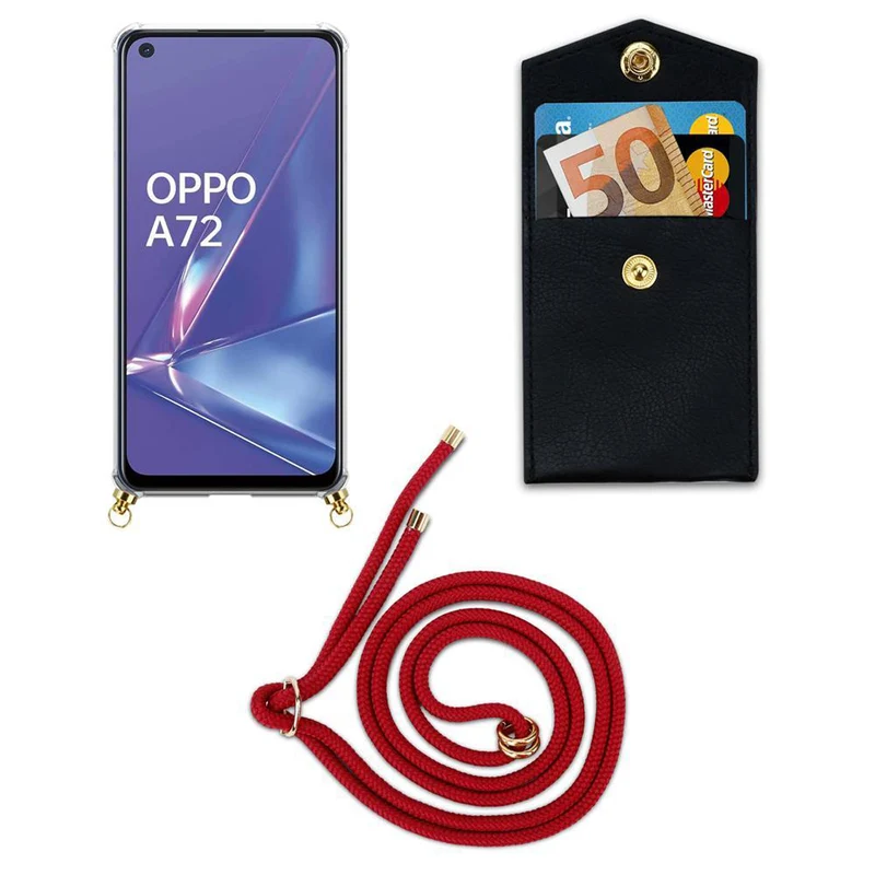 Cadorabo Handy Kette kompatibel mit Oppo A52 Silikon Schutzhülle mit Gold Ringen, Kordel Band und abnehmbarem Etui
